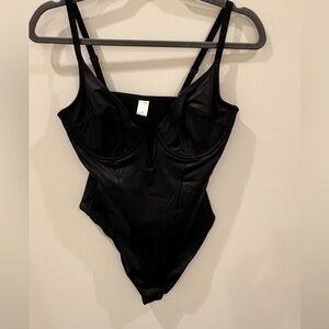 Black Faux Leather Underwire Bodysuit